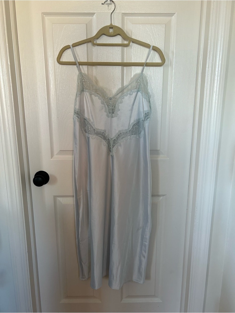Skims Silky Lace-Trim Slip Dress in Light Gray